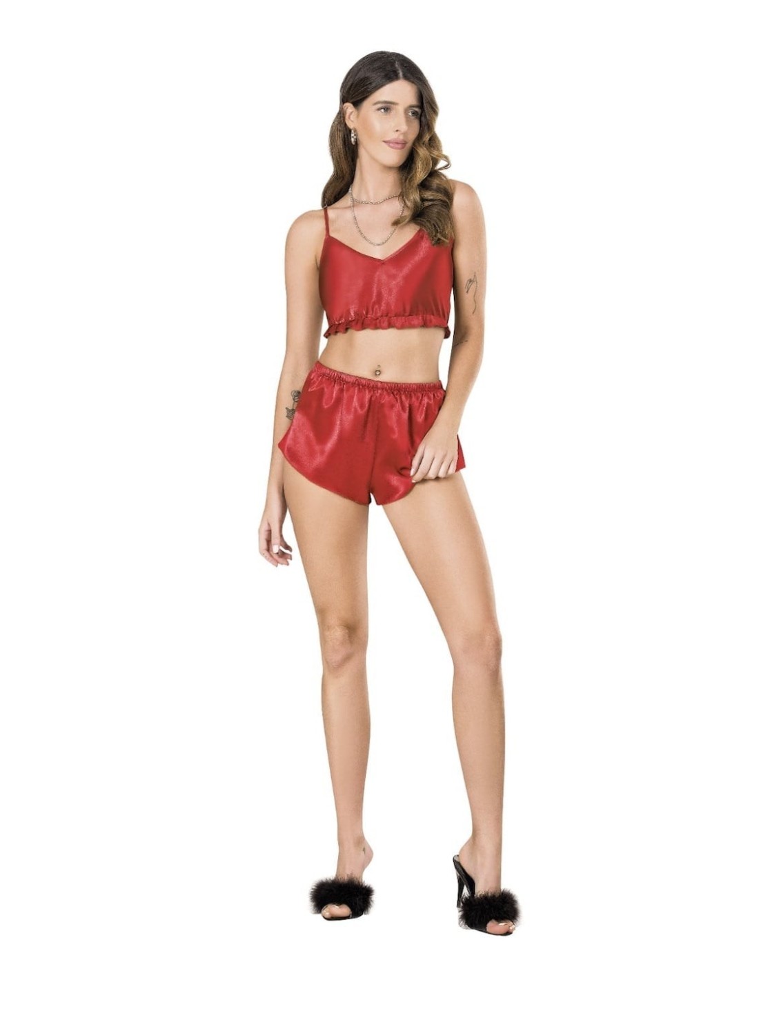 Women\'s satin two-piece red pajamas PIZ276 - Online store - Boutique